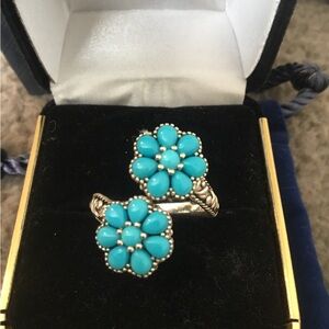 NWOT 925 & Natural Cabochon Turquoise Flower Ring